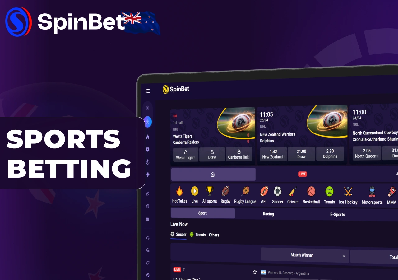 SpinBet offers sports betting with various markets and odds.